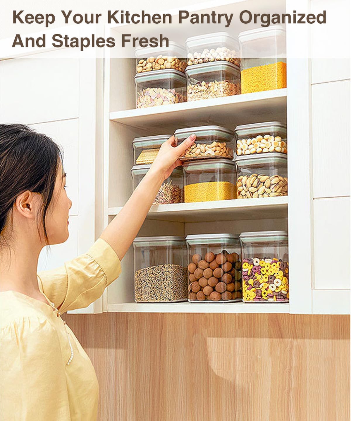 Melovom Pop Airtight Food Storage Container with Lid, 4L/4.2qt Large Cereal Flour Sugar Storage Container with Scoop, One Button Opening, BPA-Free, Kitchen Pantry Organization and Storage