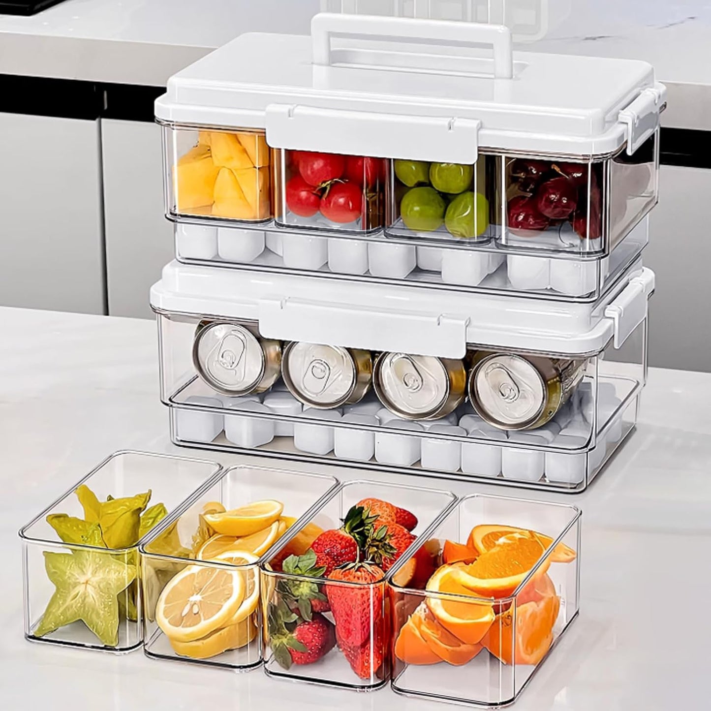 3Pack Ice Chilled Condiment Caddy with 4 Removable Containers Taco Ingredient Server with Lid Cooled Garnish Caddy Tray for Taco Mimosa Bar Sauce Fruits&Veggies White