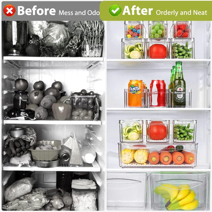 14 Pack Fridge Organizer, Stackable Refrigerator Organizer Bins with Lids PBA-Free, Clear Fridge Organizers and Storage for Kitchen, Countertops, Cabinets, Fridge, Drinks, Fruits, Vegetable, Cereals