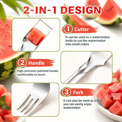 2 Pcs Watermelon Fork Slicer Cutter, 2-in-1 Watermelon Fork Slicer Cutter Set，Watermelon Cutter, Fruit Forks Slicer for Home Party Camping Kitchen Gadget
