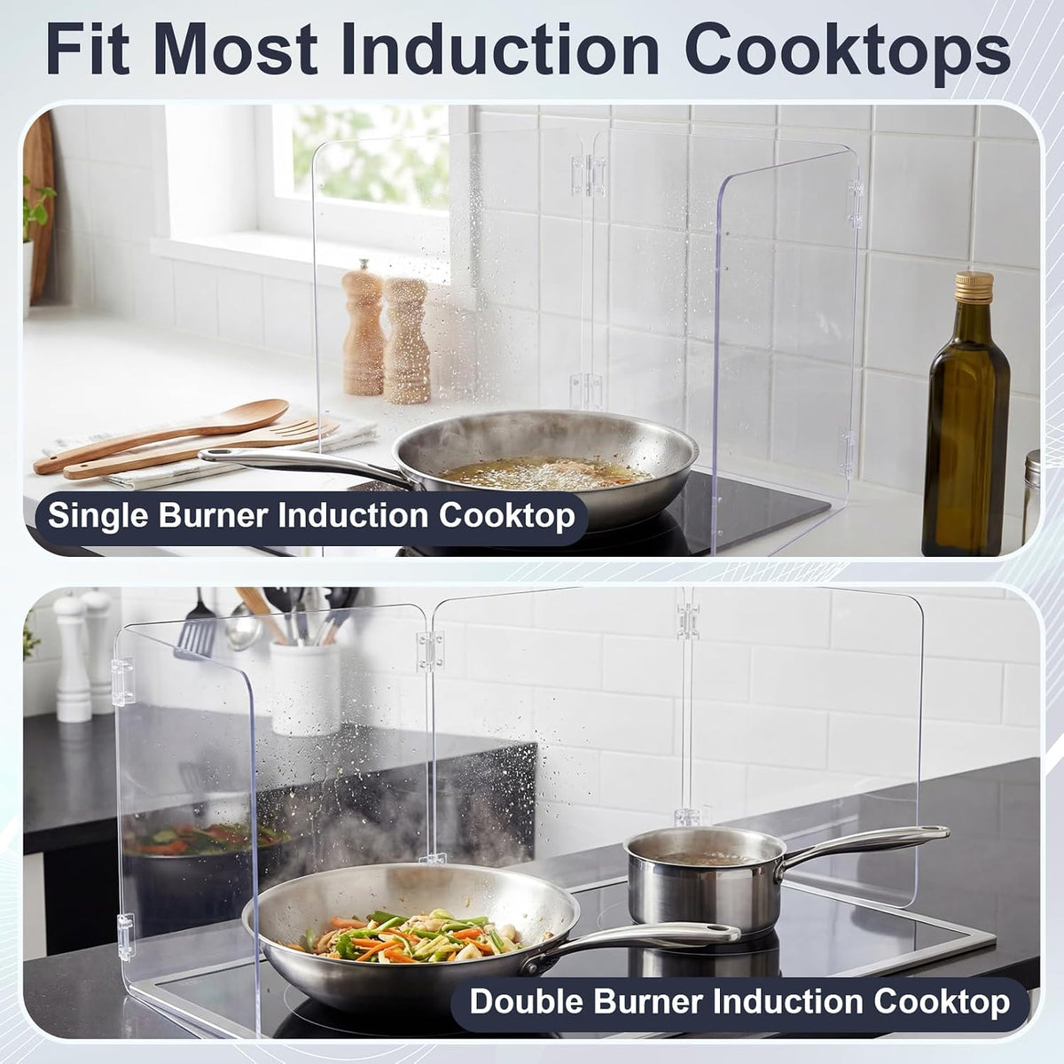 Unittype 4 Sided 360° Visibility Transparent Splatter Guard, Heat-resistant Cooking Stove Screen for Induction Cooktop Only, Acrylic Foldable Oil Splatter Guard, Fits Various Stovetops