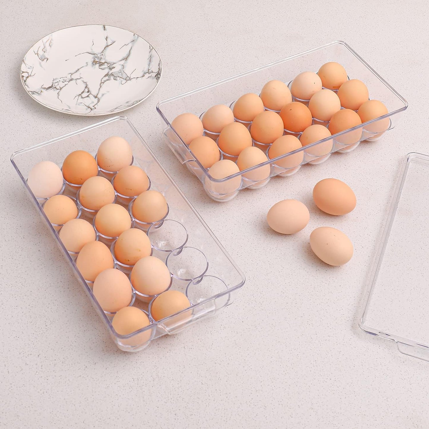 Sooyee 2 Pack Covered Egg Holders for Refrigerator,Clear 2X24 Deviled Egg Tray Storage Box Dispenser,Stackable Plastic Egg Cartons,Egg Holder Countertop(48 Eggs)