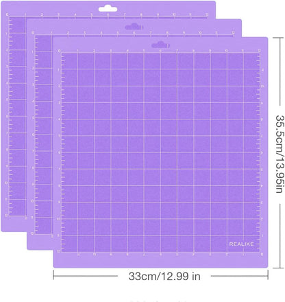 REALIKE 12x12 Light Cutting Mat Compatible with Cricut Maker 3/Maker 4/Maker/Explore 3/4/Air 2/Air/One(3 Mats), Gridded Adhesive Non-Slip Cut Mat for Crafts, Quilting, Sewing and All Arts