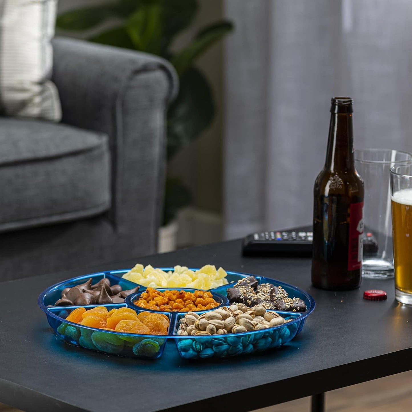 Plasticpro 6 Sectional Round Plastic Serving Tray/Platter (4, Clear)