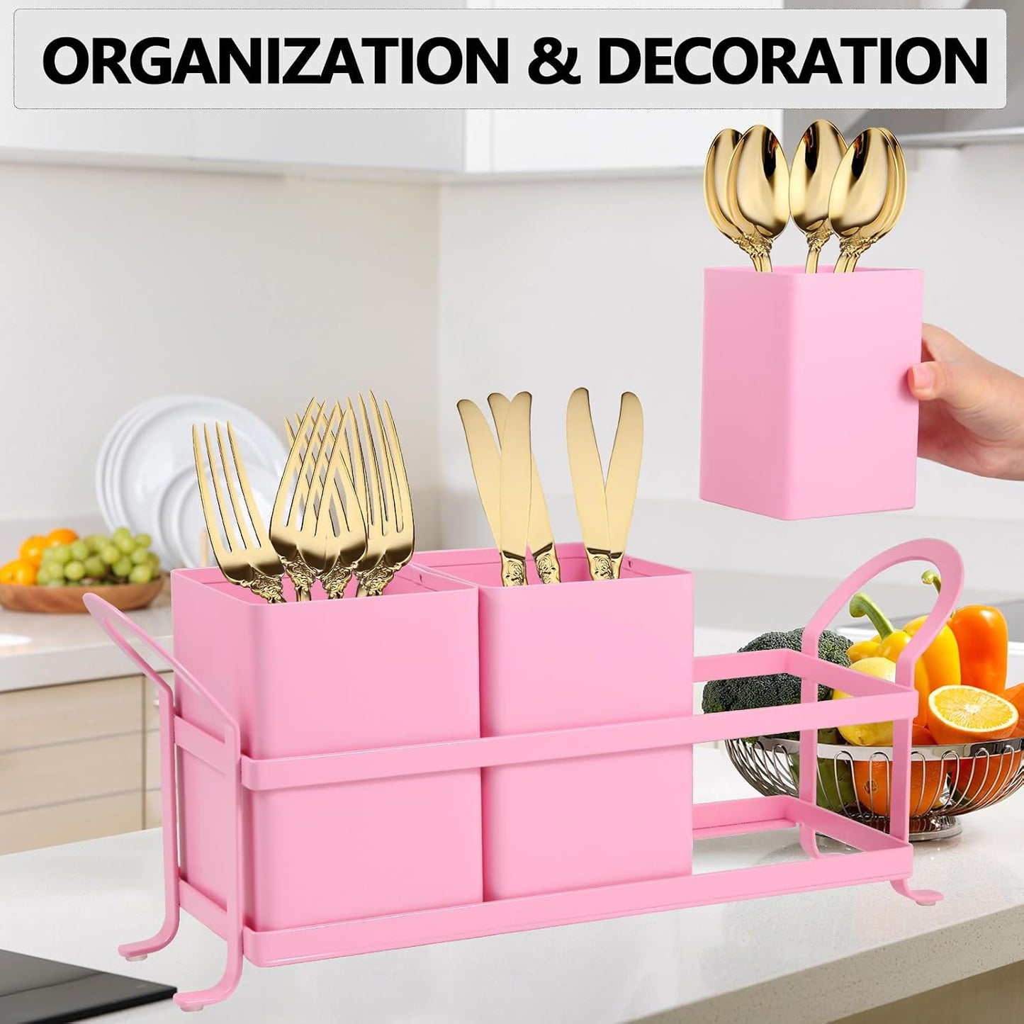 NelyBet Utensil Holder Silverware Caddy for Party Countertop, 3pcs Bins Set Silverware Caddy Organizer Holders for Spoon and Fork, White and Black