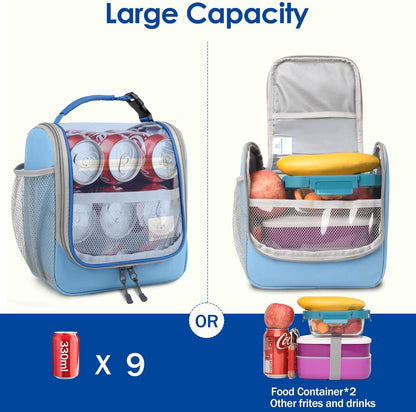 Genteen Kids Lunch Box, Insulated Lunch Bag for Kids, Toddler, Girl, and Boy; Holds Lunch Box, Water Bottle, & Snacks; Easy-Clean Water-Resistant Fabric & Multiple Zippered Pockets (Yellow Blue)
