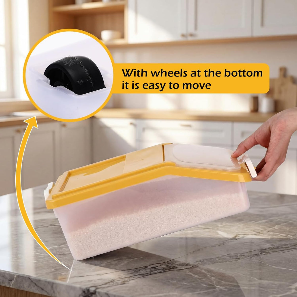 Blushtier 3 Pcs Rice Storage Container 11 lb Airtight Flour Container with Wheels Measuring Cup Clear Pet Food Dog Cat Birds Food Bin Grain Cereal Organizer Box for Dry Baking Supplies(Milky White)