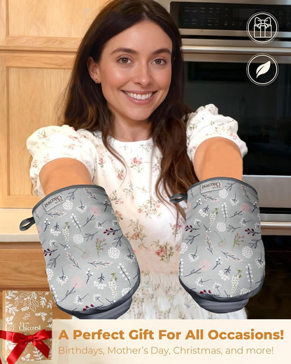 100% Thick Cotton Mini Oven Mitts Silicone Grip Lemon & Birds