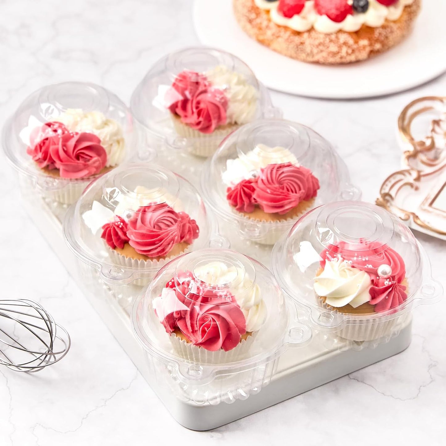 Zezzxu 100 Pack Individual Cupcake Containers, Clear Plastic Cupcake Holders with Dome Lids, Single Cupcake Carriers for Cupcakes, Hot Cocoa Bombs, Muffins, Pastries