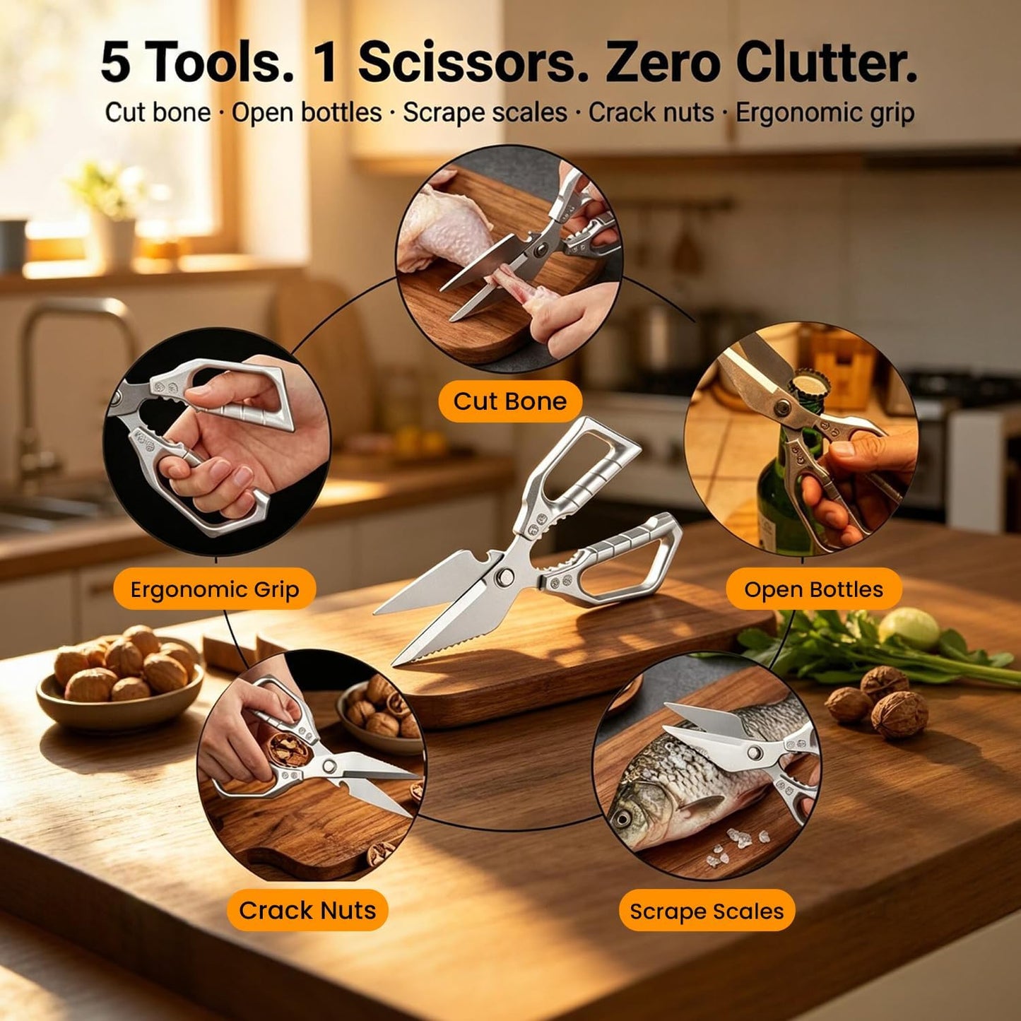 Multifunctional Heavy Duty Kitchen Shears: Kitchen Shears for Cutting Chicken,Kitchen Scissors for Food, Japanese High-Carbon Steel Culinary Poultry Shears, for Chicken,Meat,Fish,Bone Cutting(3.0mm) ﻿