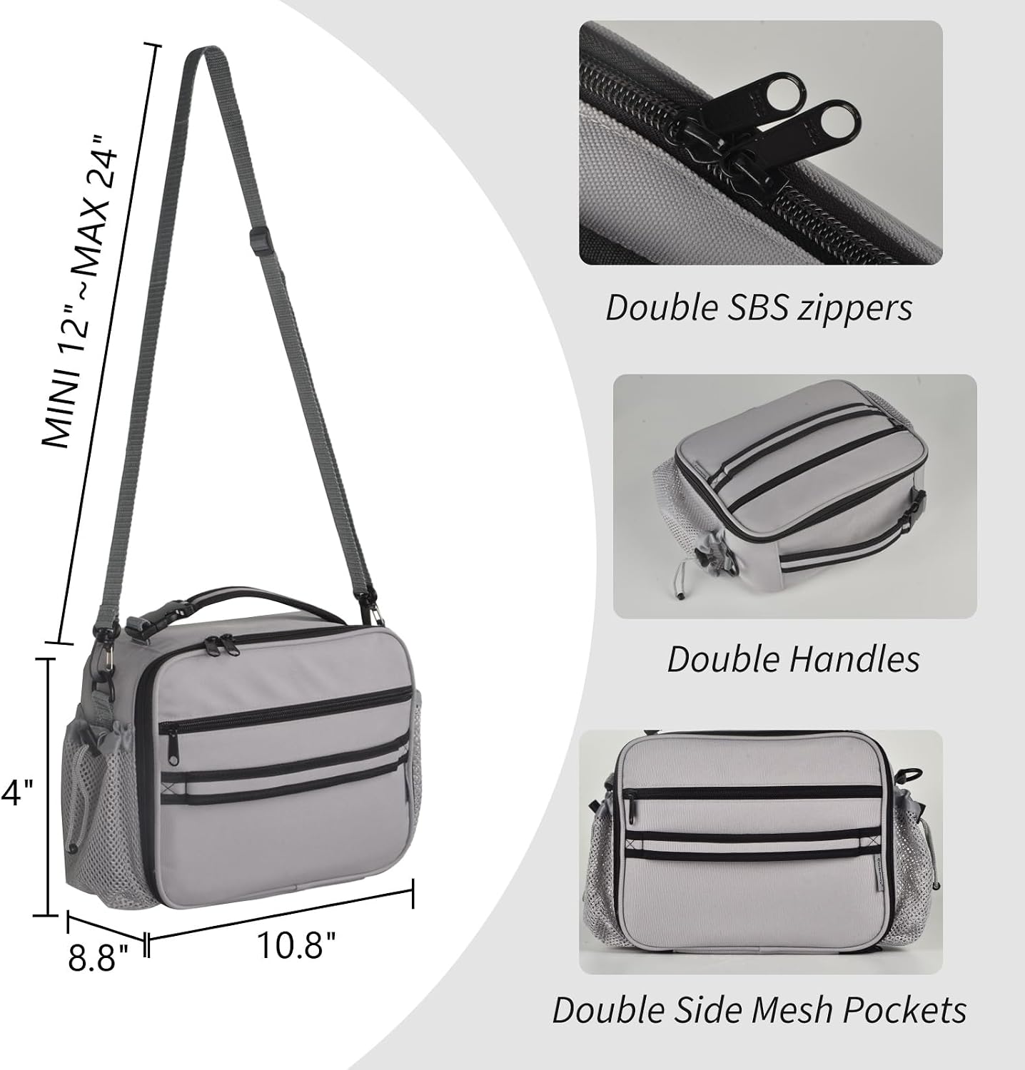 Cerbonny Kids Lunch Box, Insulated Lunch Bag for Girls and Boys, Durable Polyester with PEVA Lining, Adjustable Shoulder Strap, 10.8"L x 4"W x 8.8"H, 5 Pockets