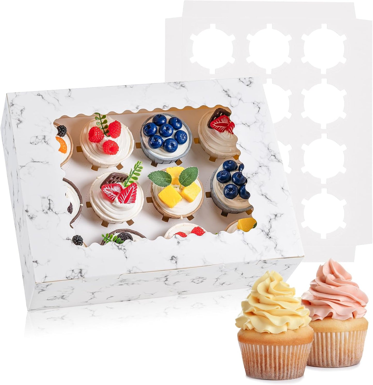 Hoewina 6PCS Cupcake Boxes - Hold 12 Count Cupcake Containers with Window, Food Grade Cupcake Holder Easy Transport and Presentation - Ideal for Cupcakes, Desserts, and More