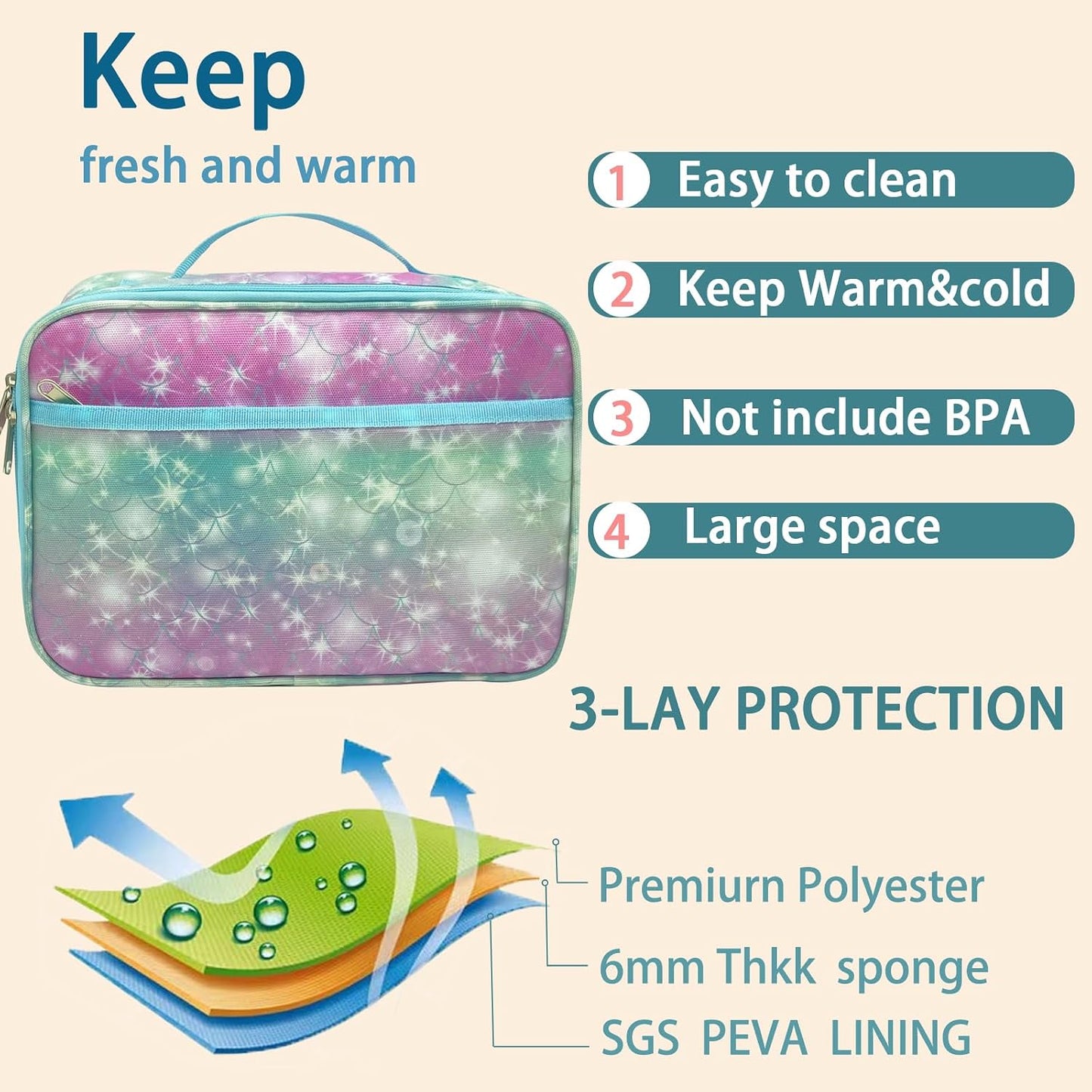 Kulle Space Lunch Box for Kids, Insulated Lunch Bag for Boys, Large Capacity Thermal Tote for School, Office, Daycare - Rocket Design, Washable & Leakproof