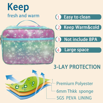 Kulle Space Lunch Box for Kids, Insulated Lunch Bag for Boys, Large Capacity Thermal Tote for School, Office, Daycare - Rocket Design, Washable & Leakproof