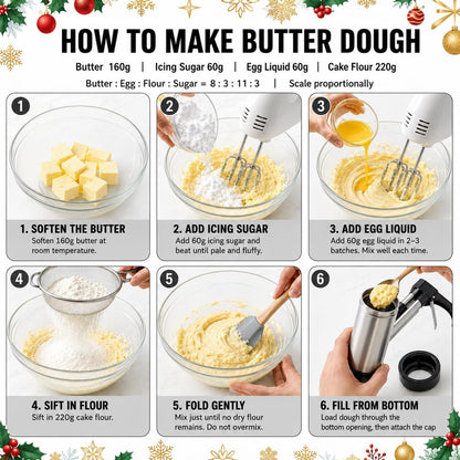 Cookie Press Gun Kit with 13 Design Discs and 8 Icing Nozzles, Black