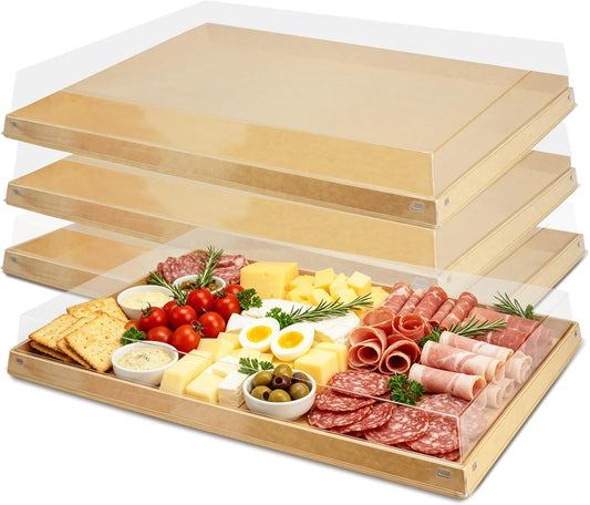 5 Pack Catering Trays with Lids, 11.8"x8.5" Serving Trays with Lid, Disposable Paper Charcuterie Board with Clear Lids for Lightweight Food Meal Prep, Potlucks, Sandwiches, Cake and Buffet