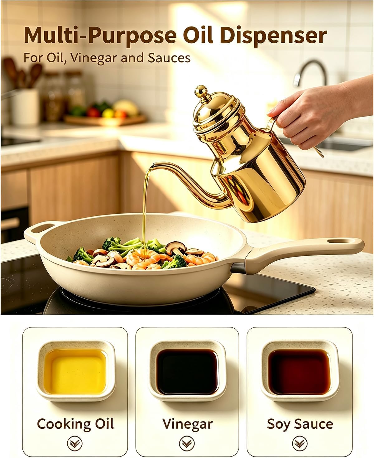 Stainless Steel Oil Bottle, 18oz Olive Oil Dispenser with Drip Free Spout, Kitchen Sauce Container (500 ml)