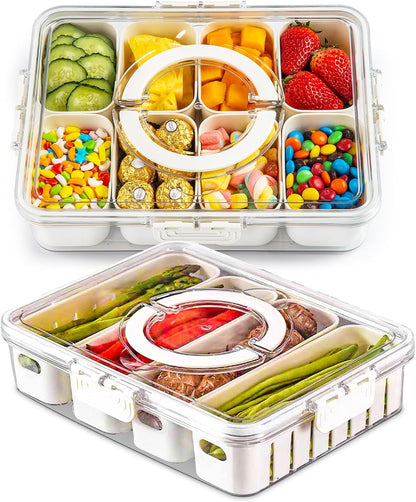 Small Snack Box Containers for Adults Men Women with 4 Compartments,Reusable Bento Box Adult Food Trays for Fruit,Charcuterie,Pink Lunch Box Divided Serving Tray with Lid and Handle for Work Travel