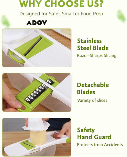 Mandoline Slicer for Kitchen, Adjustable Mandoline Food Slicer, Vegetable Slicer, Potato, Onion, Cucumber, Veggie Slicer, Multifunctional Vegetable Chopper with Container, Essential Kitchen Gadgets