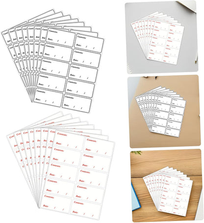 Waterproof Removable Food Labels for Refrigerator and Freezer, 400 Pcs Black Red PVC Stickers, Food Storage Date Stickers for Kitchen Organization, No Residue Peel and Stick
