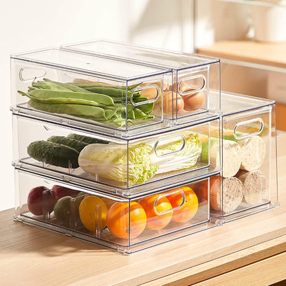 3Pack Fridge Organizer Drawer Divider Cube Pull-Out Bins Clear Food Container Refrigerator Storage box Produce Saver for Pantry Kitchen Cabinet