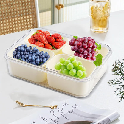 Divided Serving Tray with Lid and Handle, Snackle Box Container mit 4 Compartments Clear Serving Platters and Trays,Snack Platters for Veggie Fruits Snacks Nuts, for Picnic Party Travel