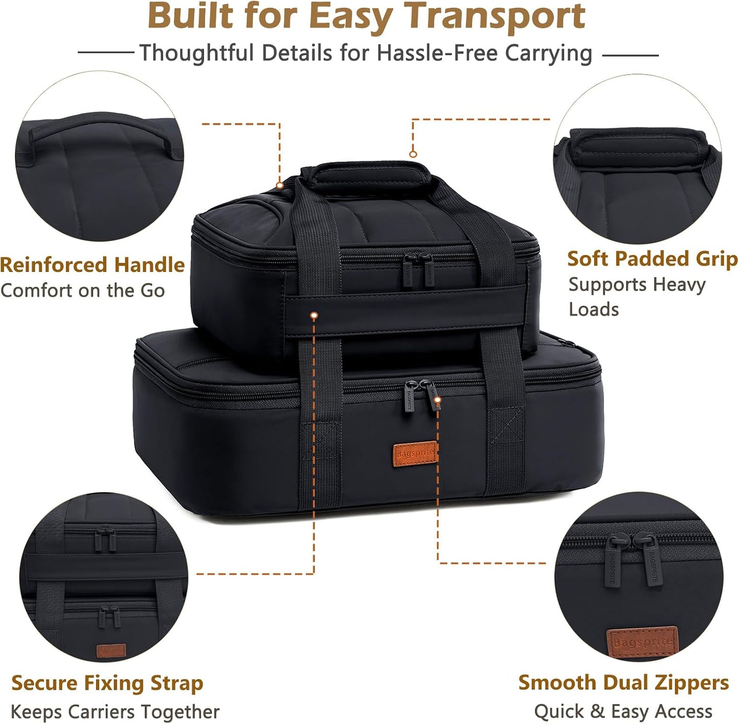2-Piece Insulated Casserole Carrier Set, Fits 9" x 13" Baking Dish, Food Transport Carrier for Hot & Cold Dishes, Reusable Potluck Tote for Thanksgiving, Holiday Parties, Family Gatherings & Travel
