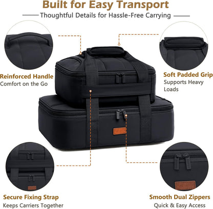 2-Piece Insulated Casserole Carrier Set, Fits 9" x 13" Baking Dish, Food Transport Carrier for Hot & Cold Dishes, Reusable Potluck Tote for Thanksgiving, Holiday Parties, Family Gatherings & Travel