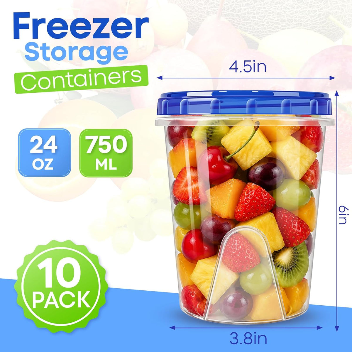 Freezer Storage Containers, 10 Pack-32 Oz Food Storage Containers with Twist Top Lids,BPA Free, Reusable, Meal Prep,Microwave and Dishwasher Safe