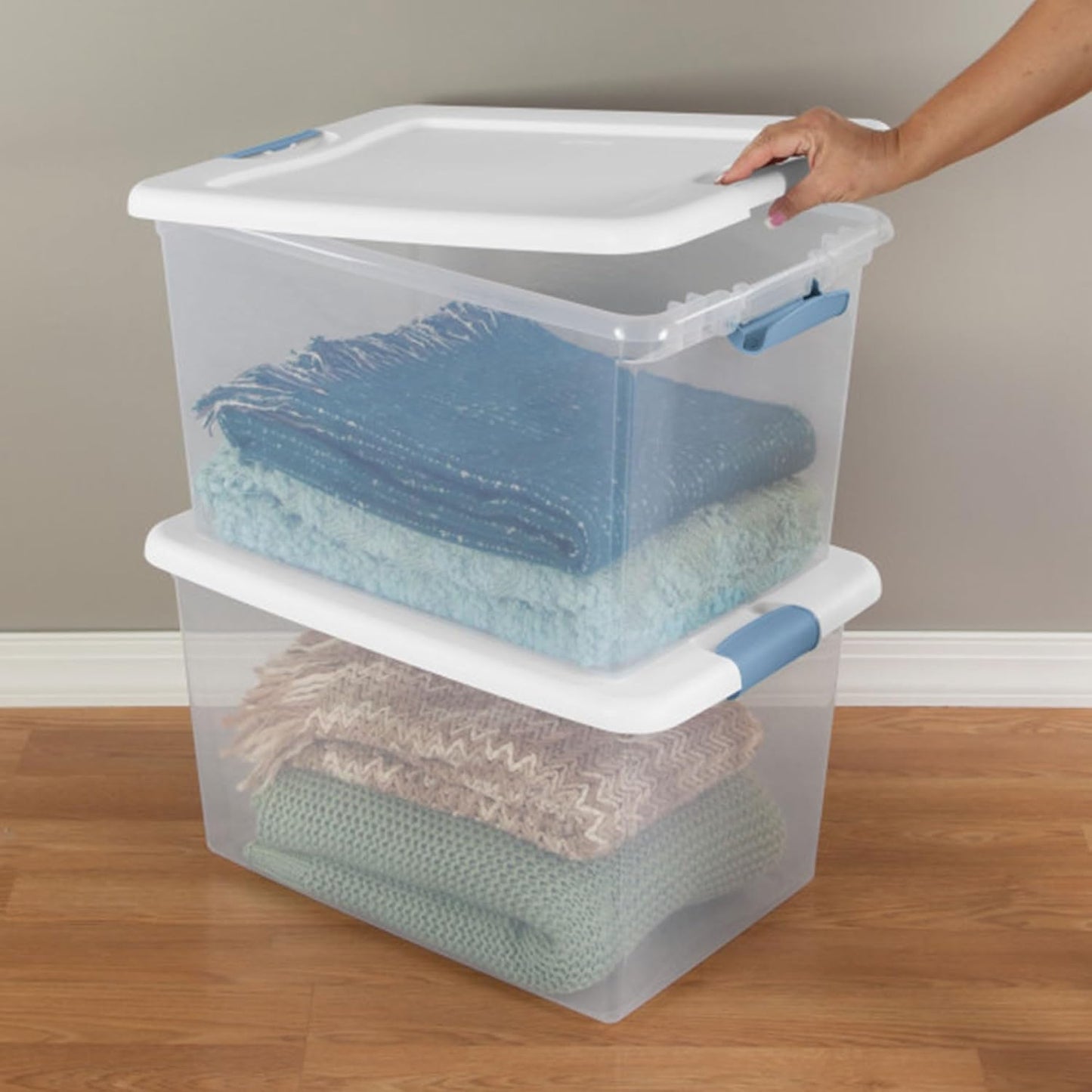 Sterilite 6-Pack Latching Box, Under Bed Storage Bins with Lids, Clear Plastic, 25 Quart - Heavy-Duty Organizing Containers for Closet, Bathroom, and Office