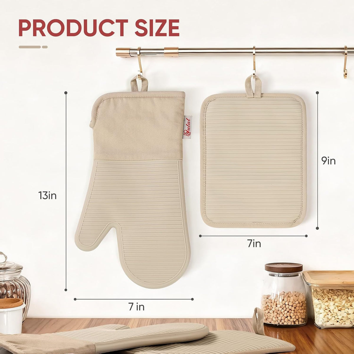 Yutat Silicone Oven Mitts - Oven Mitts and Pot Holders Sets Made of Non-Slip & BPA-Free Silicone, High Heat Resistant 500 Degrees, Perfect for Kitchen Cooking Baking BBQ, Peak Green