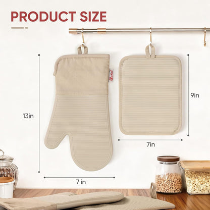 Yutat Silicone Oven Mitts - Oven Mitts and Pot Holders Sets Made of Non-Slip & BPA-Free Silicone, High Heat Resistant 500 Degrees, Perfect for Kitchen Cooking Baking BBQ, Peak Green