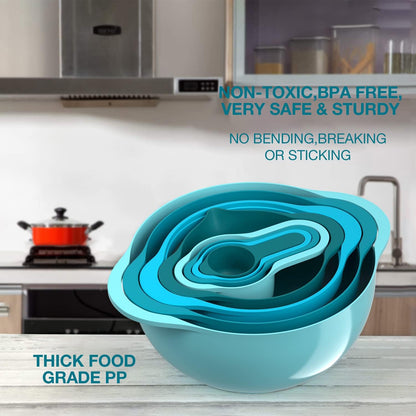 13 Pcs Mixing Bowls Set, RV Camping Accessories Set, Apartment Kitchen Gadget Easy Storage, Inculding Measuring Cups Colander Sifter Large Bowl Whisk Scraper, Great for Cooking and Baking, No BPA