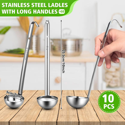 Potchen 10 Pcs Stainless Steel Soup Ladle Set, 1 oz