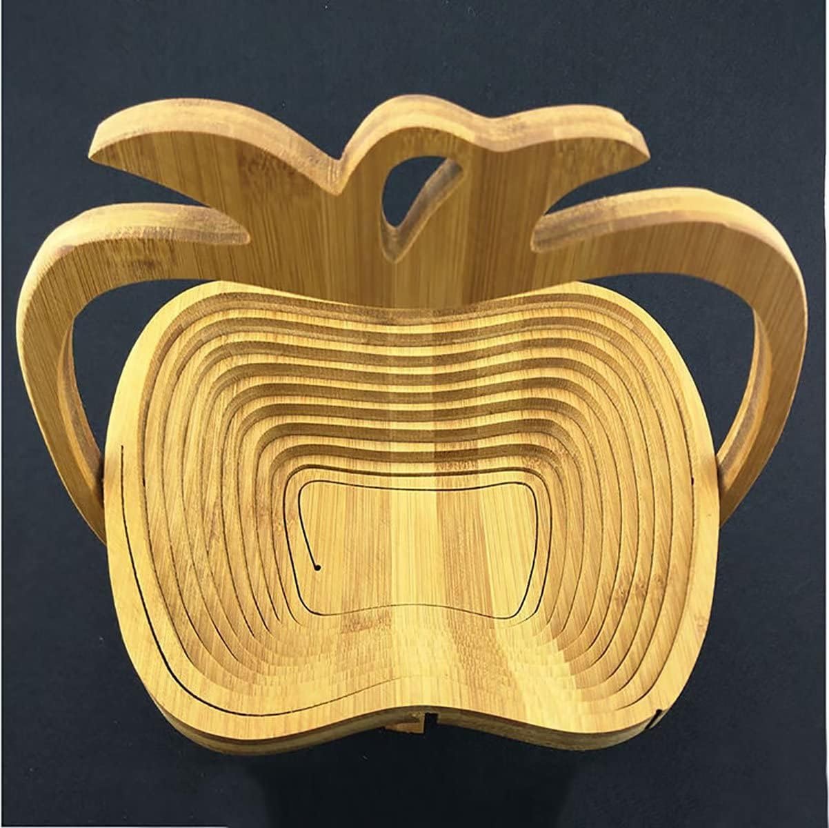 Foldable Bamboo Dried Fruit Basket Apple Shaped Collapsible Bread Nuts Baskets Candy Gifts Fruit Bowl Holder Wooden Snack Box for Kitchen Table