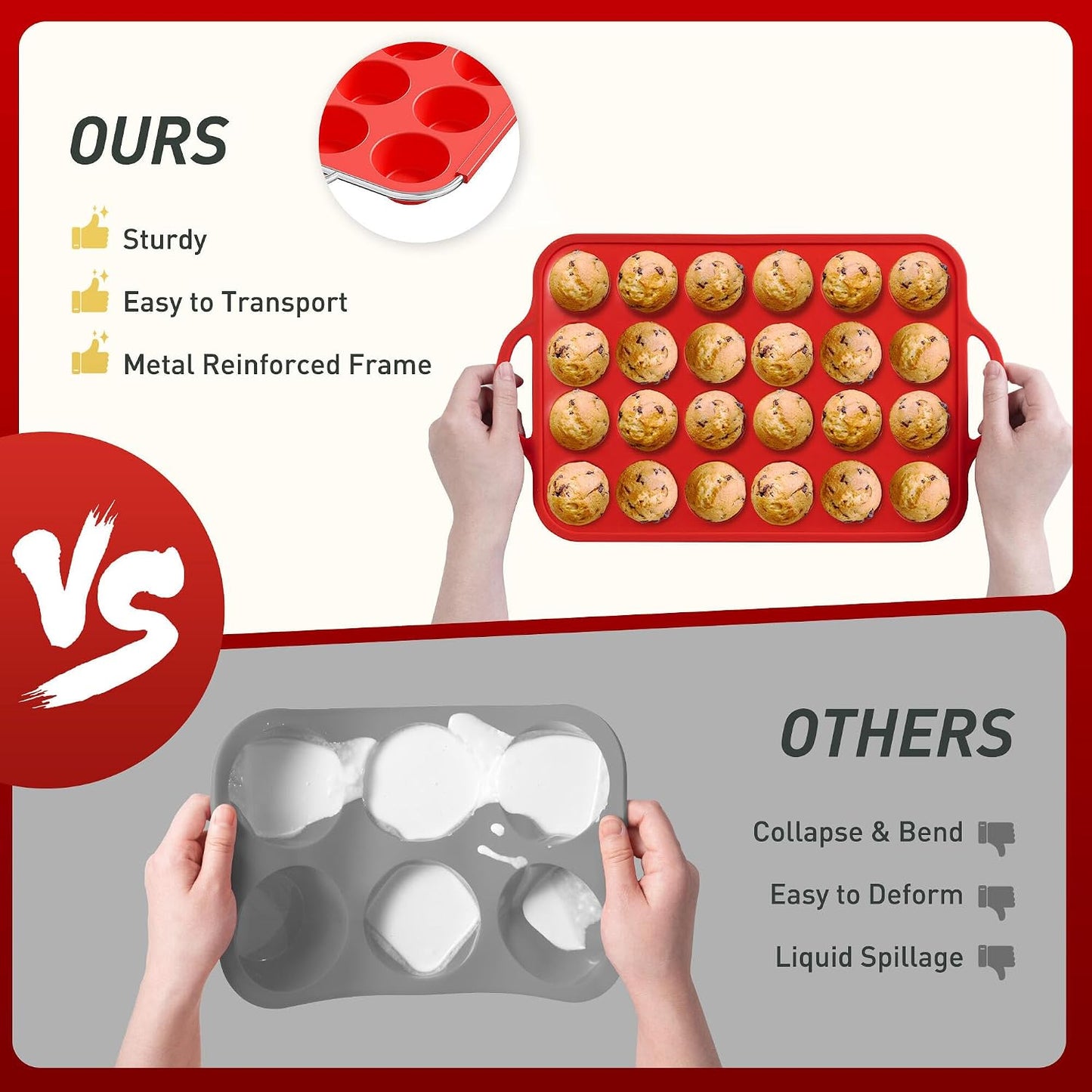 2 Packs 12 Cups Silicone Muffin Pan for Baking with Metal Reinforced Frame Regular Size Cupcake Pan Tray Egg Bites Silicone Cookie Molds Muffin Tin Tart Pans Sheet Set for Oven Dishwasher Safe