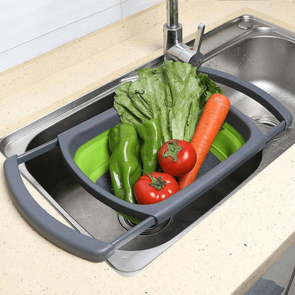 Collapsible Colander Strainer with Extendable Handles - Over the Sink Vegetable/Fruit Colanders Strainers for Kitchen, Capacity of 6 quart (Blue)