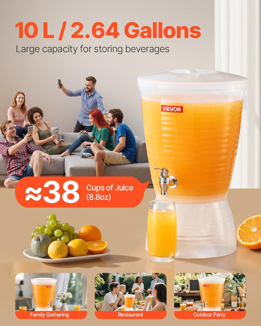 VEVOR Beverage Dispenser, 3 Gallon x 2 Drink Dispensers for Parties, Plastic Juice Dispenser with Stand Spigot Lid, Iced Tea Lemonade Juice Water Dispenser, for Restaurants, Hotels, Parties