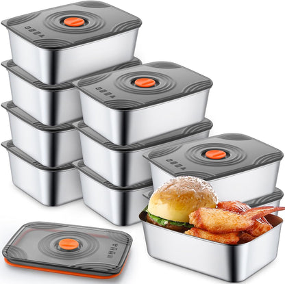 Layhit 10 Set Stainless Steel Food Containers with Lids Metal Marinating Snack Containers Box for Lunch, Leftovers, Dishwasher & Freezer Safe (18 oz)