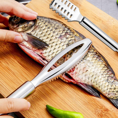 2 Pcs Fish Scale Remover Set,Stainless Steel Shark Serrated Fish Scaler