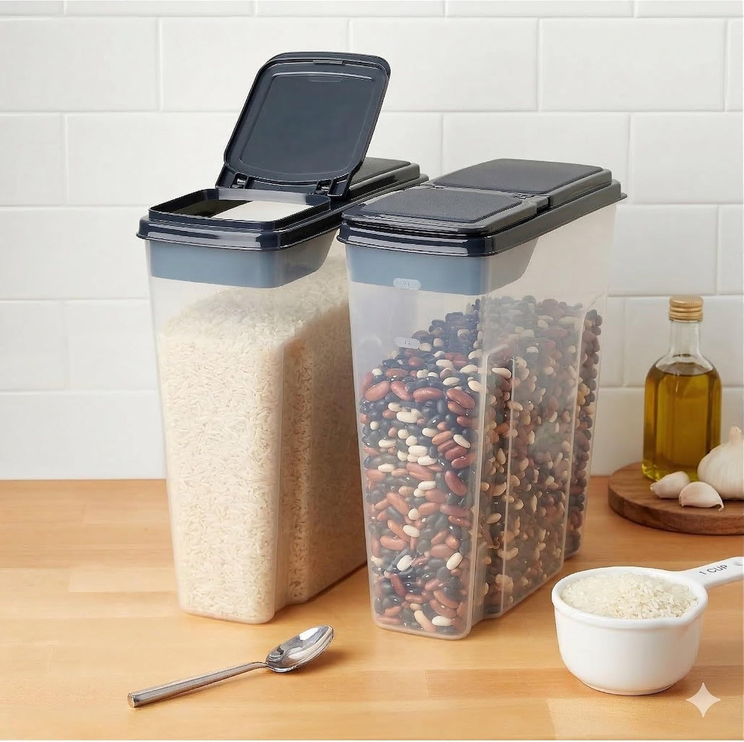 Set of 2 Large Airtight Food Storage Containers with Flip-Top Lids, BPA-Free Cereal & Dry Food Dispensers, Stackable Kitchen Pantry Organizer for Bulk Dry Goods