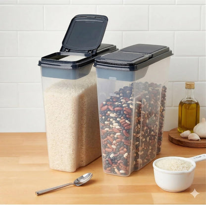Set of 2 Large Airtight Food Storage Containers with Flip-Top Lids, BPA-Free Cereal & Dry Food Dispensers, Stackable Kitchen Pantry Organizer for Bulk Dry Goods