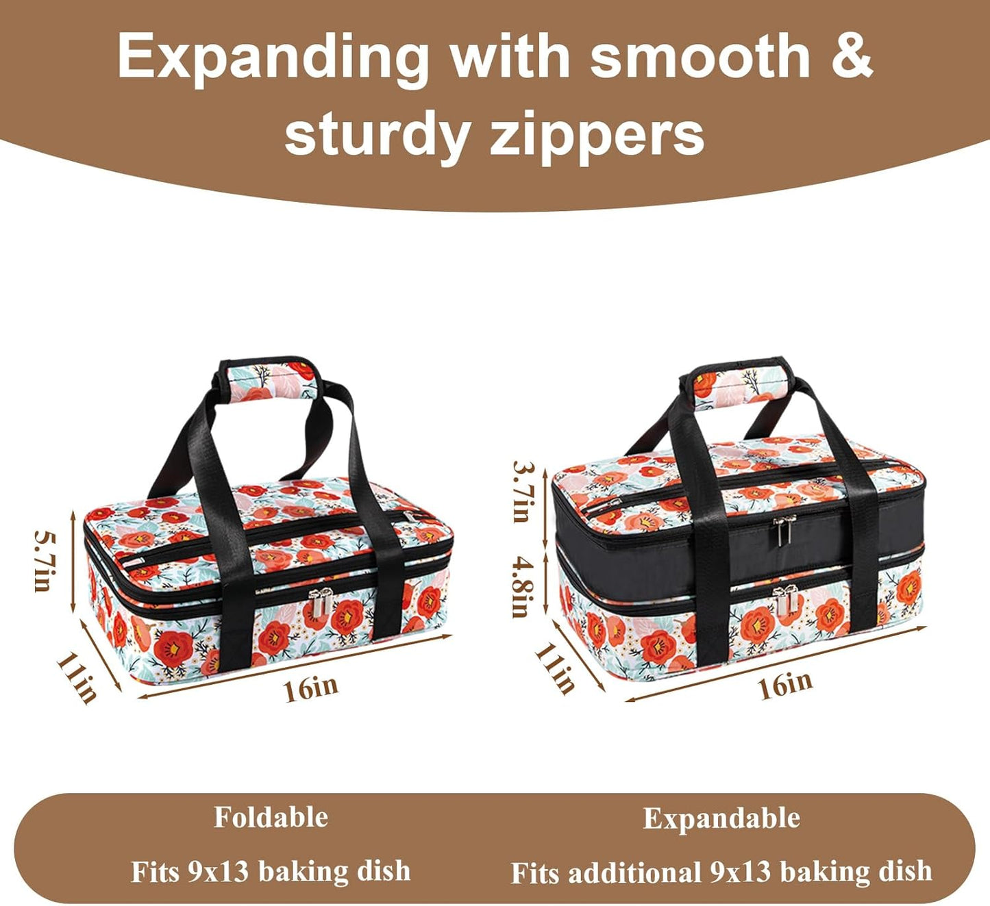 Insulated Casserole Carrier Expandable for Hot or Cold Food with Handle Food Transport for Travel Picnic Cookouts,Fits Pioneer Woman Kitchen Stuff Accessories and 9" x 13" Baking Dish