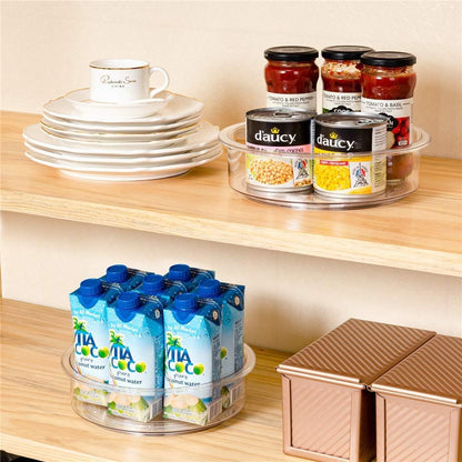 Slideep Lazy Susan Plastic Turntable Divided Spinner for Kitchen Cabinet, Pantry, Fridge, Cupboard, Counter Organizing Fully Rotating Organizer for Food, Spices, and Condiments, 11.5" Clear - 2 Pack