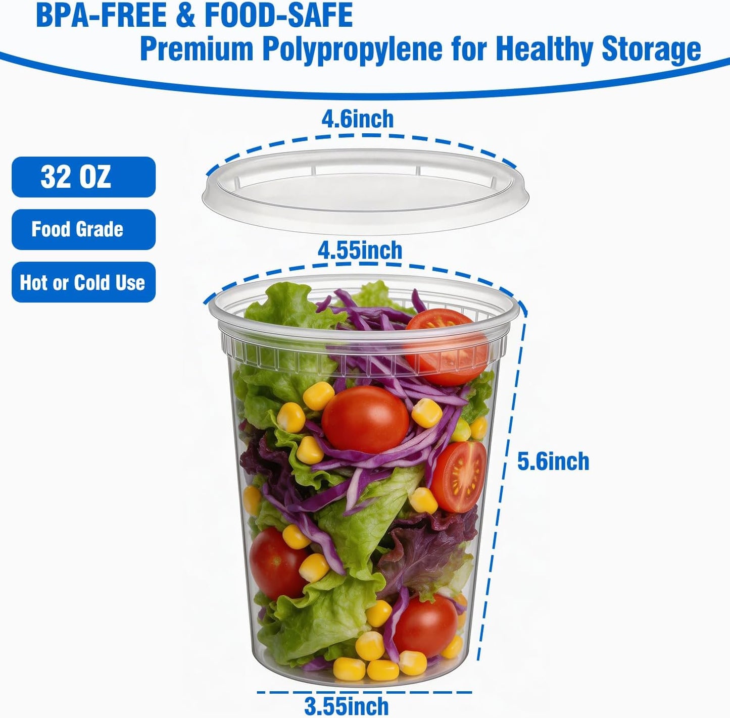 10 Sets 32 oz Plastic Deli Containers with Lids - Airtight, Leakproof Food Storage Containers, BPA Free, Freezer/Dishwasher/Microwave Safe, for Soup, Meal Prep, Takeout & Restaurant Use
