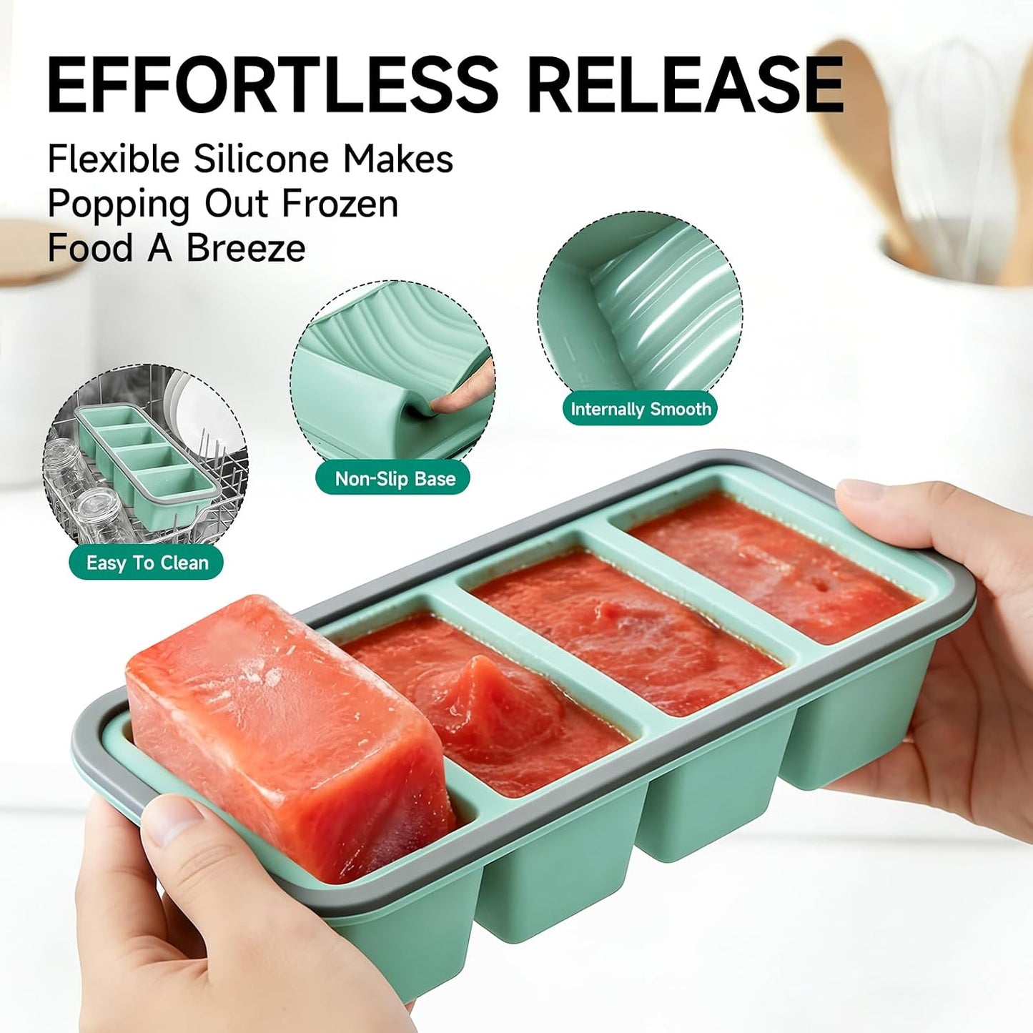 Tvmania 2-Pack Silicone Freezer Tray with Lid - 1 Cup / 4 Compartment Soup Freezer Container for Broth, Sauce & Meal Prep - Large Ice Cube Tray for Whiskey - Stackable, Easy Release, Oven Safe