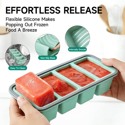 Tvmania 2-Pack Silicone Freezer Tray with Lid - 1 Cup / 4 Compartment Soup Freezer Container for Broth, Sauce & Meal Prep - Large Ice Cube Tray for Whiskey - Stackable, Easy Release, Oven Safe