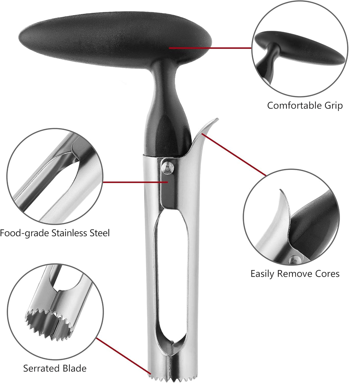 Apple Corer Remover Tool, Ergonomics Handle with Sharp Serrated Blade