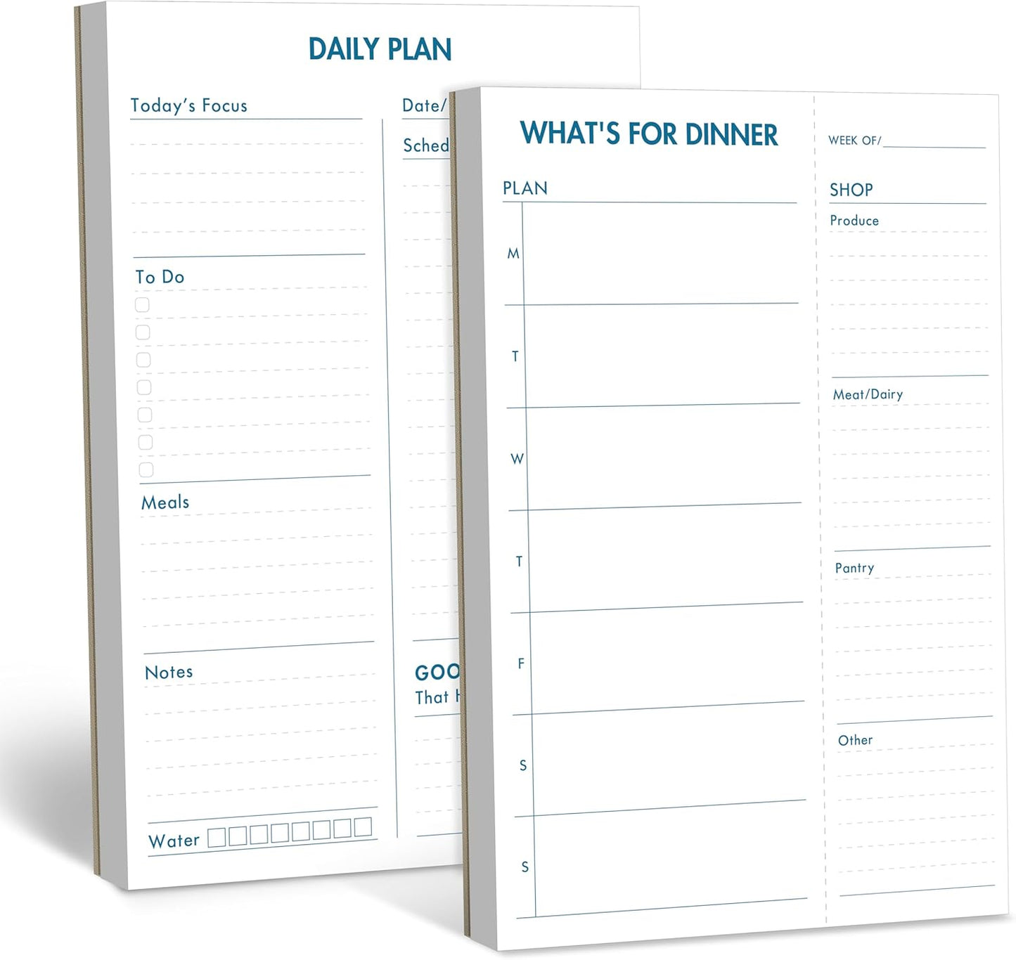 2 Pack Magnetic Planner Pad, What’s for Dinner & Daily Plan, Tear-off Weekly Meal Planning Grocery List Notepad, Family Dinner Menu Shopping List for Fridge, Whiteboard, 52 Sheets per Pad