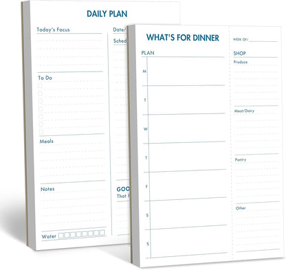2 Pack Magnetic Planner Pad, What’s for Dinner & Daily Plan, Tear-off Weekly Meal Planning Grocery List Notepad, Family Dinner Menu Shopping List for Fridge, Whiteboard, 52 Sheets per Pad